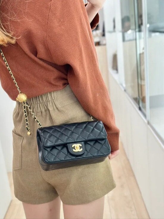 Street Designer Handbags - Super Class Quilted Mini Mouth Flap Classic Evening Crossbody Jet Set Black Gold